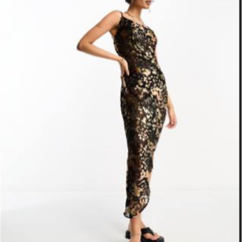 River Island Black and Gold Leopard Sheath Dress